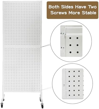 Eastern Tree Metal Pegboard Display Stand 2'x 5' with 30 Hooks, Pegboard Panels Display with Wheels, Peg Board Display Rack, Standing Pegboard Display- White - Image 3