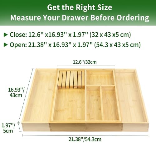 VaeFae Bamboo Silverware Drawer Organizer, 6 Slots, Natural - Image 2