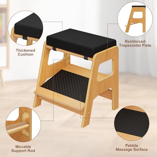 Upgraded Adjustable Wooden Double Step Desk Foot Rest with 3 Height Levels - Image 3