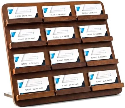 Leinuosen 2 Tier Wood Business Card Holder, 12 Slot, 12.6 x 12.9 Inch by Leinuosen
