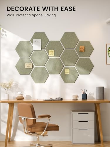 Fluxynara 12-Pack Hexagon Felt Bulletin Board Tiles, Sage - Image 6