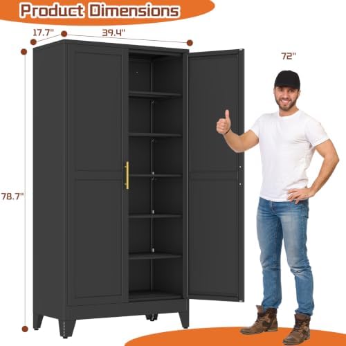 RISRERN Black Metal Storage Cabinet, 79" Kitchen Pantry Cabinets for Office - Image 2