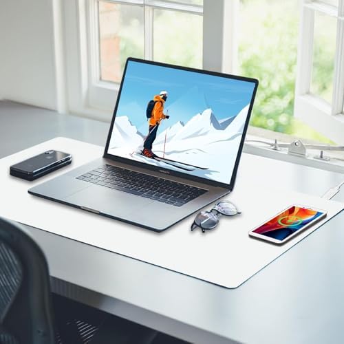 Desk Mat with Wireless Charging, White Mouse Pad with Wireless Charger, Desk Pad Matt for Desktop, Mousepad Gaming Large Mouse Pad, Leather Compute for Keyboard and Mouse, 32" x 16" - Image 7