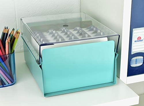 Acrimet 5 X 8 Card File Holder Organizer Box Metal Base Heavy Duty (AZ Index Cards and Divider Included) (Green Color with Clear Crystal Plastic Lid Cover) - Image 4