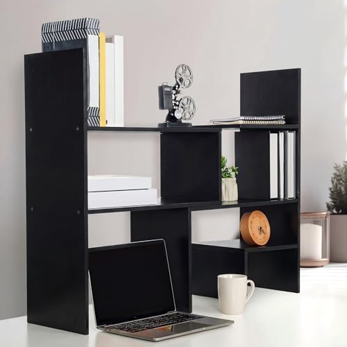 Briwooody Expandable Dorm Desk Hutch Adjustable Desktop Bookshelf,Black - Image 2