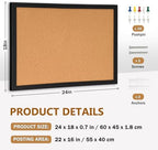 DOLLAR BOSS Cork Board for Wall 24"x18", Black Wood Framed Bulletin Board - Image 4