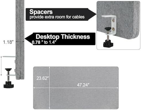 Desk Privacy Panel 24" x 48" Table Privacy Panel Acoustic Partition Noise Visual Isolate Table Divider Panel with Clamp for Student Study Reception Area Office Library(24" x 48") - Image 2