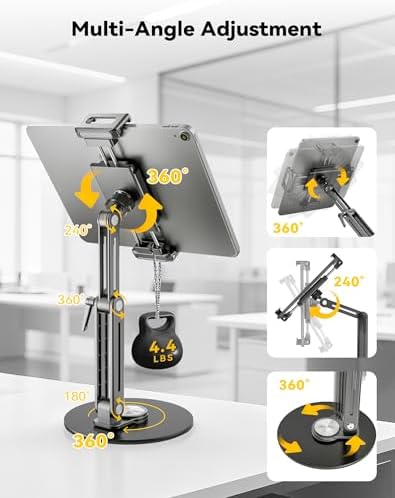 Portable Monitor Stand Large Clamp - Heavy Duty Aluminum Body Support up to 4.4LBS 16" 17.3" 18.5 inch 360° Rotating Base Swivel Foldable Desk Stand for iPad Holder Tablet Mount for Kitchen/Travel - Image 3