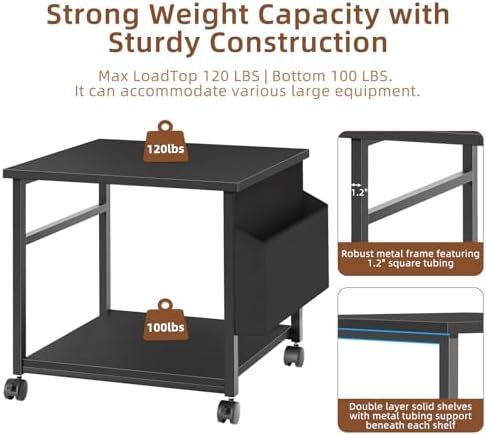 Lerliuo Black Large Printer Stand with Storage - Image 4