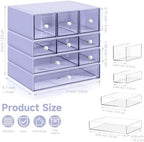 Desk Organizer with 9 Drawers, 4 Tiers Stackable Storage Drawers, Desktop Storage Box with Clear Drawers for Stationery, Makeup, Jewelry, Office and Craft Supplies (Purple) - Image 3