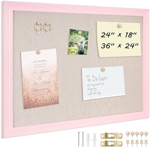 DOLLAR BOSS Bulletin Boards with Linen, 36"x24" White Cork Board, Pink by DOLLARBOSS