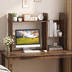Tangkula Extendable Desktop Bookshelf, Dorm Desk Hutch, Rustic Brown - Image 2