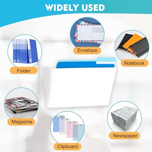 EASEPRES 8 Pack White Plastic Single Pocket Hanging File Organizer, Wall Mount Paper Mails Magazines Holder, Mounted Folder Bins for Office, School and Home, 12.99x4.13x7.48 inches - Image 6