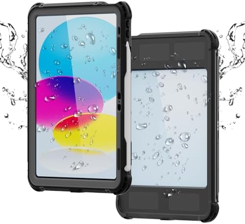 Compatible with iPad (A16)/10th Generation IP68 Waterproof Case A3354 A3355 A2757 A2696 w/Pencil Holder Kickstand Lanyard Shock-Proof Full-Sealing Cover Compatible with Magic Keyboard by FONREST
