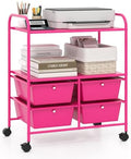 Giantex Rolling Storage Cart w/ 4 Drawers 2 Shelves Metal Rack Shelf Home Office School Beauty Salon Utility Organizer Cart with Wheels, Hot Pink by Giantex