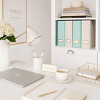 BLU MONACO | Set of 4 Foldable Pink & Aqua Magazine File Holders with Gold Geometric Patterns | Vertical File Organizer Boxes with Gold Label Holders for Home & Office - Image 3