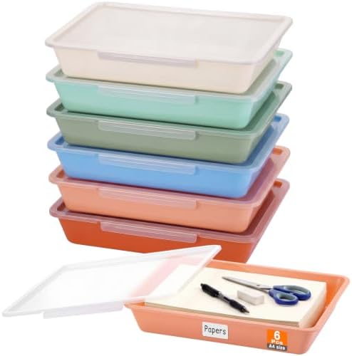 Tinlade 6 Pcs Classroom Paper Storage Bins with Lids, 13x10, Boho by Tinlade