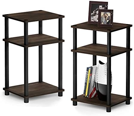 Furinno JUST Toolless 3-Tier Side Table Set of 2, Columbia Walnut by Furinno-FitsYourSpaceFitsYourBudget