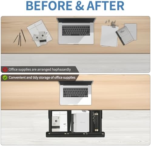 Under Desk Mounted Sliding Drawer to pull out, Attachable Desk Pencil Drawer Ball-Bearing Slides (Black) - Image 7