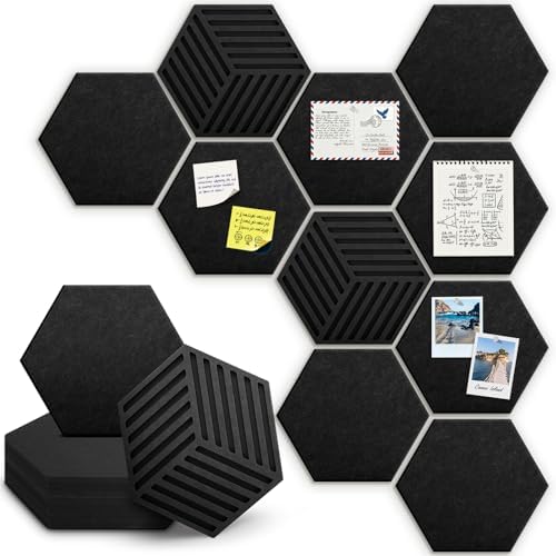 Hexagon Large Cork Bulletin Board Tiles, Peel and Stick Felt Wall Panels for Vision, Message Center, Picture and Prayer Board for Office, Dorm, Room and Desk Decor(Black) by faainit