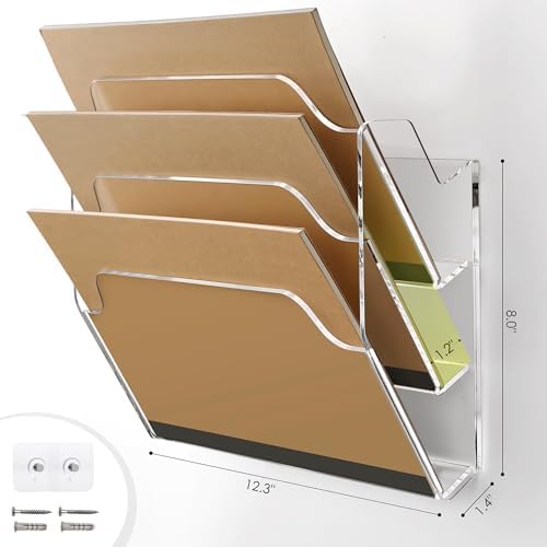 YUXUN Acrylic Wall File Organizer, 3-Section, Clear - Image 6