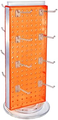 Azar Displays 700508-ORG-4C16 8-Inch W by 20-Inch H Revolving Black Pegboard Counter Display with 16-Pack of 4 inch Locking Hooks, Orange - Image 2