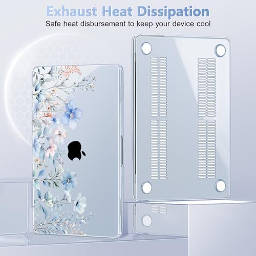 May Chen for MacBook Air 15 inch Case M5 M4 M3 M2 2026 2024-2023, Model A3448 A3241 A3114 A2941, Closes Seamlessly Hard Shell Laptop Cover with Keyboard Cover, Blue Flower P672 - Image 5