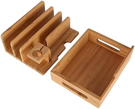 Bamboo Wood Multi-Device Desktop Charging Dock Station Charger Holder Cradle Charge Stand Compatible iPhone 16 15 14 13 Pro Max iPad Mini Pro Air Apple Watch Ulrta 10 9 8 7 6 5 4 3 2 iWatch Smartphone - Image 2