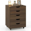 Byroce 5-Drawer Storage Cabinet with Wheels, Mobile Office Cabinet, Walnut by Unknown