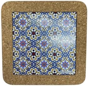 Portugal Azulejo Tiles, Ethnic Portugese Ceramic Tiles - Cork Trivets - Home & Wall Decorations (7.8 Inch - 20cm) (Multicolor Flowers) by GOLDTON