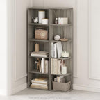 Furinno Reed Corner Shelf, 5-Tier Corner Bookshelf, Book Shelf, Corner Shelves, Storage Rack, for Organization and Storage, Home Office, Living Room, French Oak - Image 2