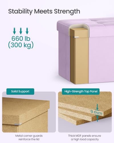 SONGMICS Foldable Storage Ottoman with Flipping Lid, 30 Inch Velvet Bench - Image 5