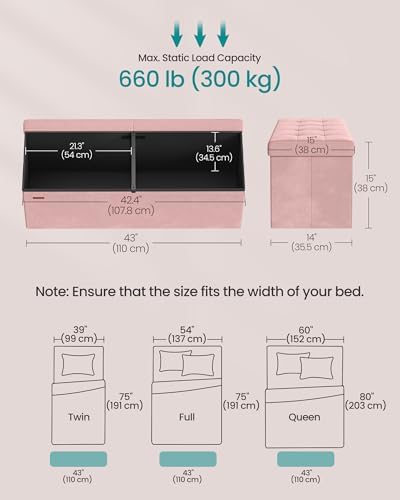 SONGMICS Foldable Storage Ottoman with Flipping Lid, 43.3 Inch Velvet Bench - Image 2