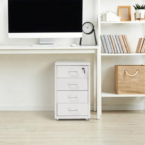 4 Drawer Vertical File Cabinet, Beige Metal File Cabinet with Lock(White) - Image 7