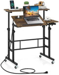 GIANTEX Mobile Standing Desk, Adjustable Rolling Computer Desk (Brown) by Giantex