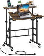 GIANTEX Mobile Standing Desk, Adjustable Rolling Computer Desk (Brown) by Giantex