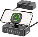 200W USB Charging Station, 11-in-1 USB C Power Strip Surge Protector, 2AC Outlets & 8USB Ports, 5ft Flat Plug Extension Cord with Multiple Devices, Desktop Charger for Home Office Desk Accessories by AcozvinPowerStrip