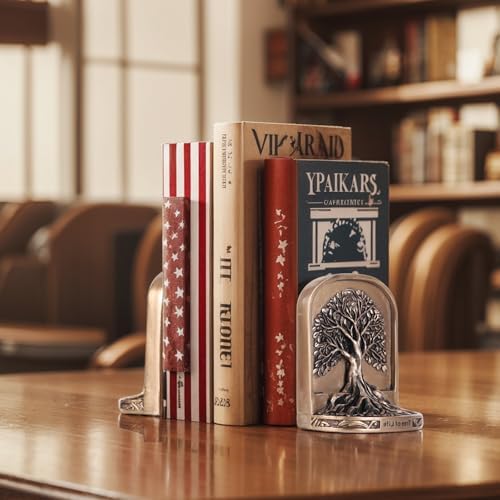 Antique Bronze Color Tree of Life Bookends Set, 2 Non-Skid Heavy Bookends for Shelves or Bookcase, Decorative Bookends for Desktop Shelf Decor, Library Office Decor, Home Décor Gift - Image 3