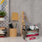 PU Leather Multi-Compartment Pen Holder Desktop Organizer Pencil Cup Storage Caddy for Office Home Supplies Winter Festival Christmas Elf Tomte Standing in Front of Wooden in Snow - Image 6
