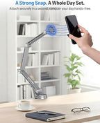 OMOTON Tablet Stand for iPad with 360° Rotation, GH04 Aluminum Alloy Long Arm Phone Mount with Magnetic Phone Head & Plastic Tablet Clamp, Adjustable Holder for 4-13" iPad Pro/iPhone, Grey - Image 2