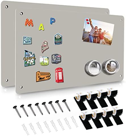 2Pack Magnetic Board,17.5" x 11.4" Magnet Bulletin Board to Display Magnetic Notes, Poetry, Photos, Suitable for Wall, Refrigerator, Cabinet etc, Come with 8 Pcs Dual Lock Tape and Screws (Gray) by HYHOSHI