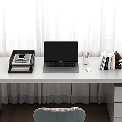 Leather Letter Tray, Thipoten Stackable Desk Organizer Holder for Office Supplies, Paper, File, Magazine, Perfect Office Organization for Desktop (Black-2Tiers) - Image 4