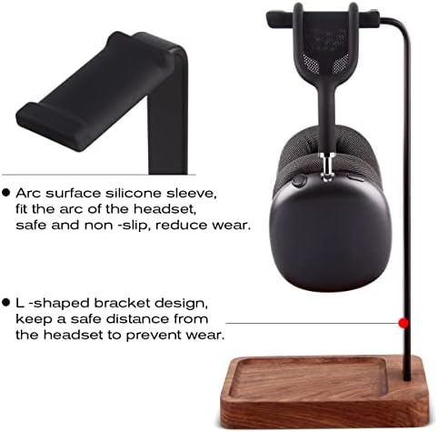 Walnut Wood & Aluminum Headset Holder, Desktop Headphone Stand, Universal headphone holder for most music gaming headsets - Black Walnut - Image 4