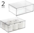mDesign Plastic Stackable Bathroom Storage Organizer Bin Containers with Front Pull Drawer for Bathroom Countertop, Vanity, Closet Shelves - Holder for Accessories - Lumiere Collection, 2 Pack, Clear - Image 4
