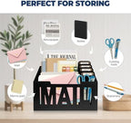 Mail Organizer Countertop, Desktop Mail Sorter with 4 Slots & Labels, Black - Image 2