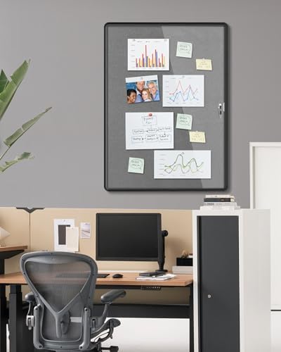 Mifuro 38"x28" Enclosed Bulletin Board, Lockable Weather-Resistant Aluminum Cork Noticeboard for Hospital School & Office, Black Frame w/Grey Flet - Image 2