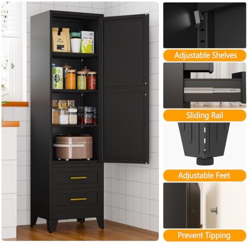 Ckzbx Tall Narrow Storage Cabinet, 66.93" H Tall Bathroom Cabinet Metal Pantry Cabinets with Drawers, 3 Adjustable Shelves, for Kitchen, Bathroom, Home Office, Living Room - Image 4