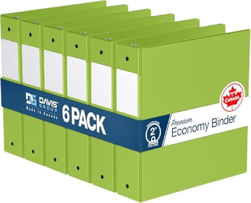 Premium Economy 3-Ring Binder, Spine Label, 2" Round Rings, Lime Green, 6Pk by DAVISGROUP