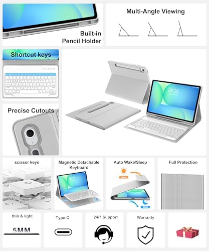 Keyboard Case for Samsung Galaxy Tab S10 FE+ Plus 13.1'' 2025 Detachable Wireless Keyboard for Galaxy Tablet S10FE+ Case with S Pen Holder, Protective Folio for Samsung Tab S10 FE Plus Keypad, Grey - Image 5