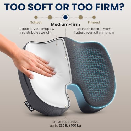 5 STARS UNITED Seat Cushion - Memory Foam Chair Cushion for Tailbone Pain Relief - Ergonomic Support for Coccyx, Sciatica & Butt - Office, Desk & Gaming Chair, Car Seat, Wheelchair, Airplane, D Gray - Image 6